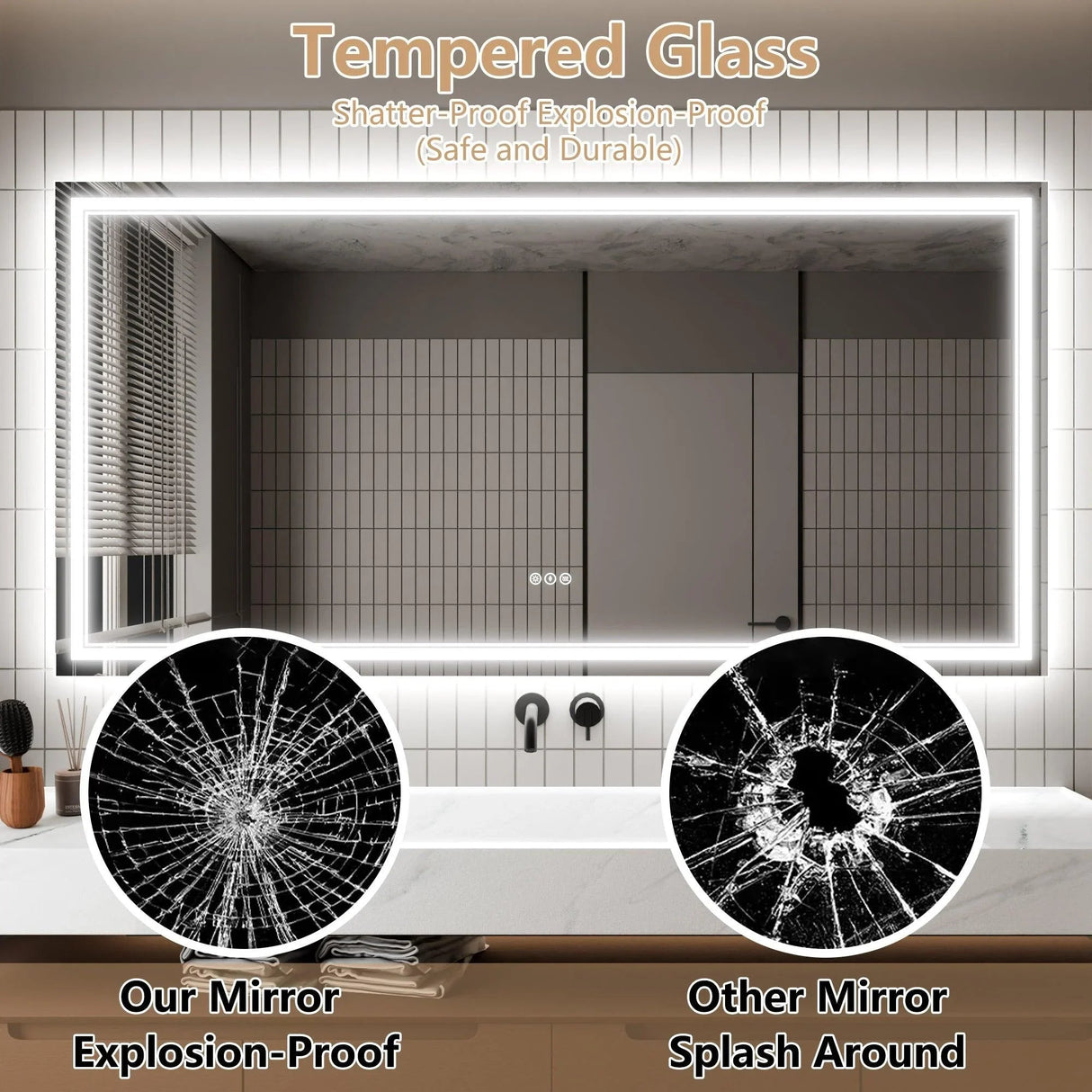 GlareGuard Anti-Fog Bathroom Dimmable Led Mirror Backlit Illuminated Mirror Touch Switch