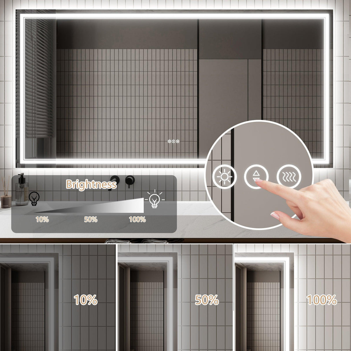 GlareGuard Anti-Fog Bathroom Dimmable Led Mirror Backlit Illuminated Mirror Touch Switch-镜子-Parc Decor