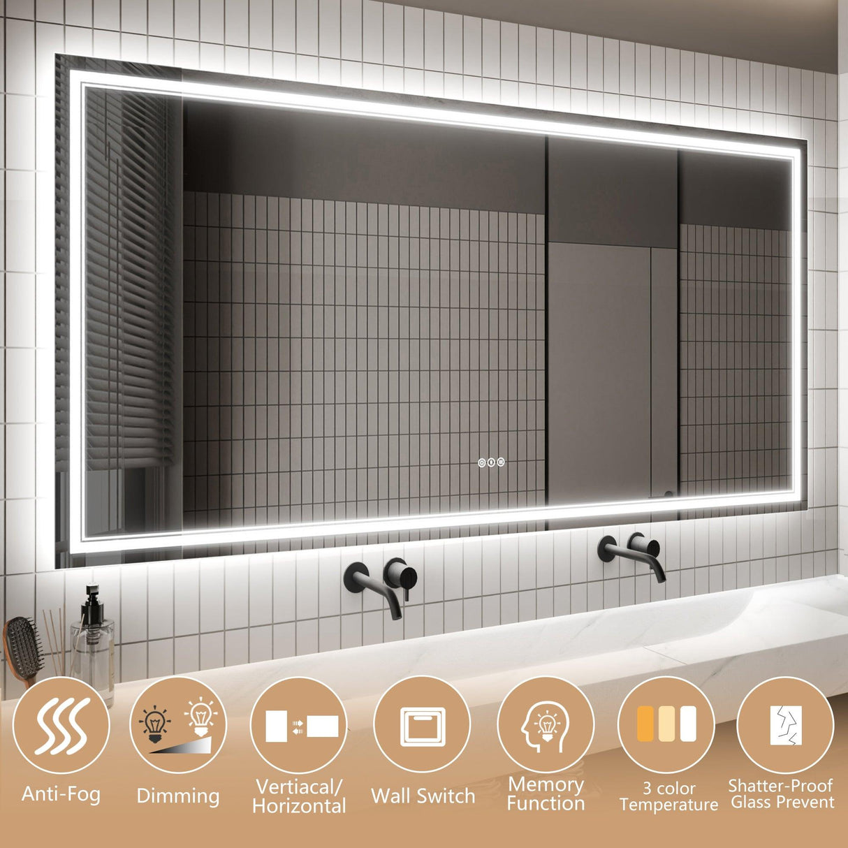 GlareGuard Anti-Fog Bathroom Dimmable Led Mirror Backlit Illuminated Mirror Touch Switch-镜子-Parc Decor