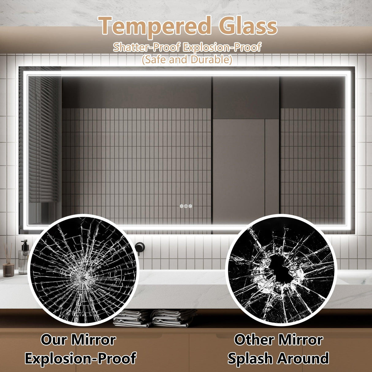 GlareGuard Anti-Fog Bathroom Dimmable Led Mirror Backlit Illuminated Mirror Touch Switch-镜子-Parc Decor