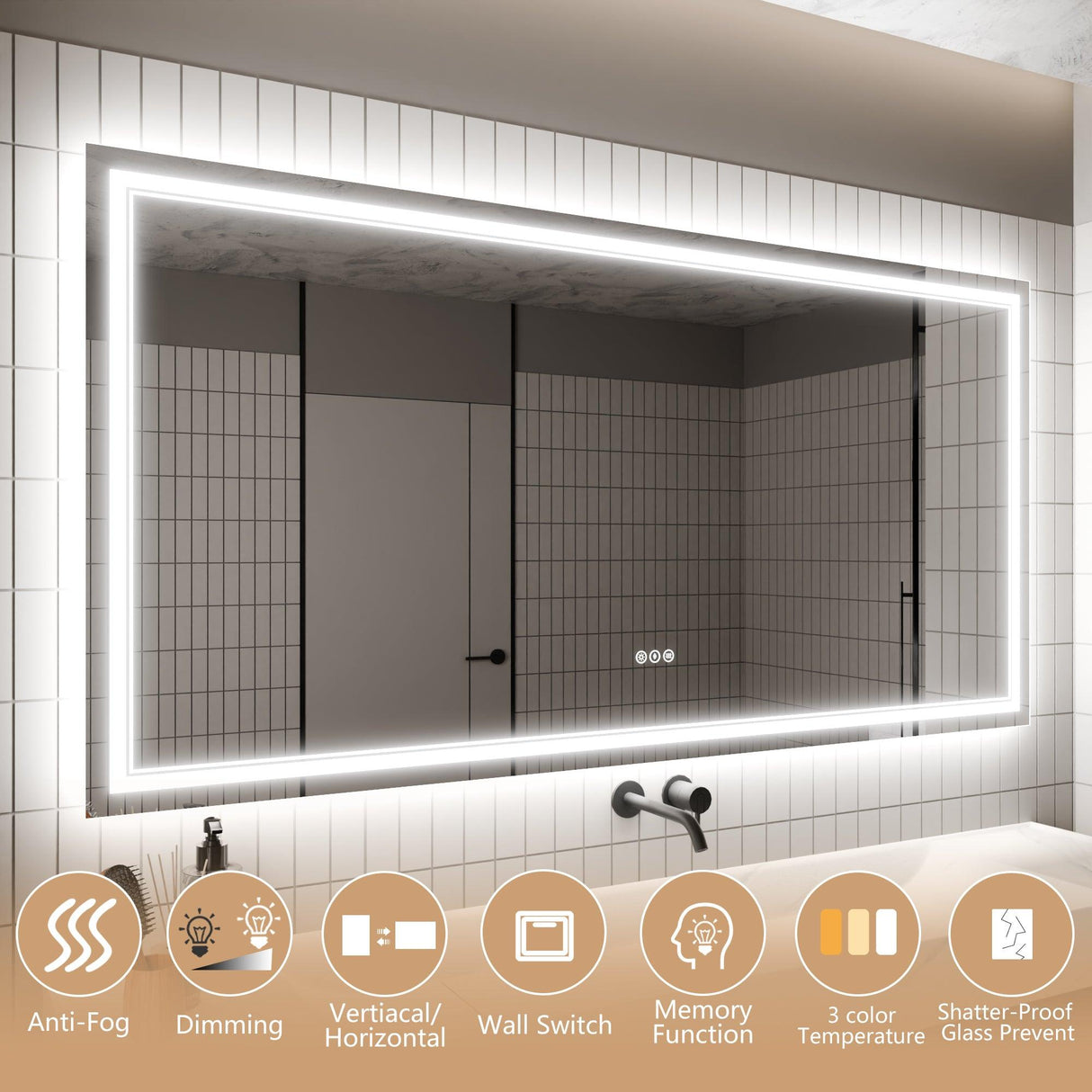 GlareGuard Anti-Fog Bathroom Dimmable Led Mirror Backlit Illuminated Mirror Touch Switch-镜子-Parc Decor