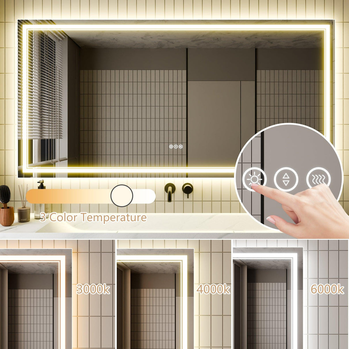 GlareGuard Anti-Fog Bathroom Dimmable Led Mirror Backlit Illuminated Mirror Touch Switch-镜子-Parc Decor