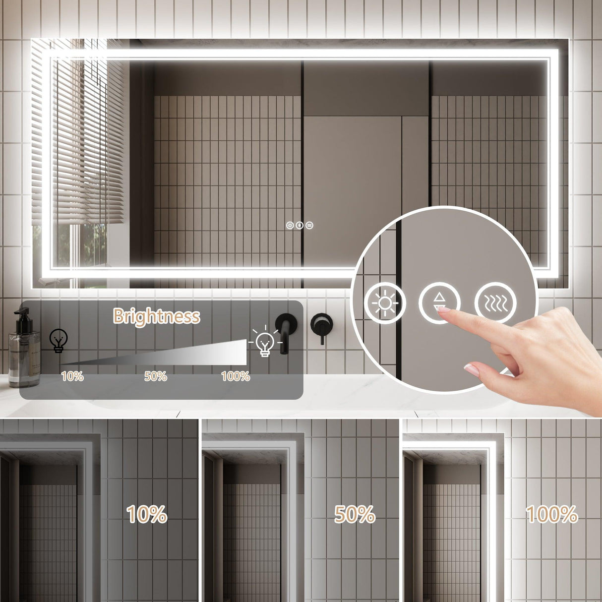 GlareGuard Anti-Fog Bathroom Dimmable Led Mirror Backlit Illuminated Mirror Touch Switch-镜子-Parc Decor