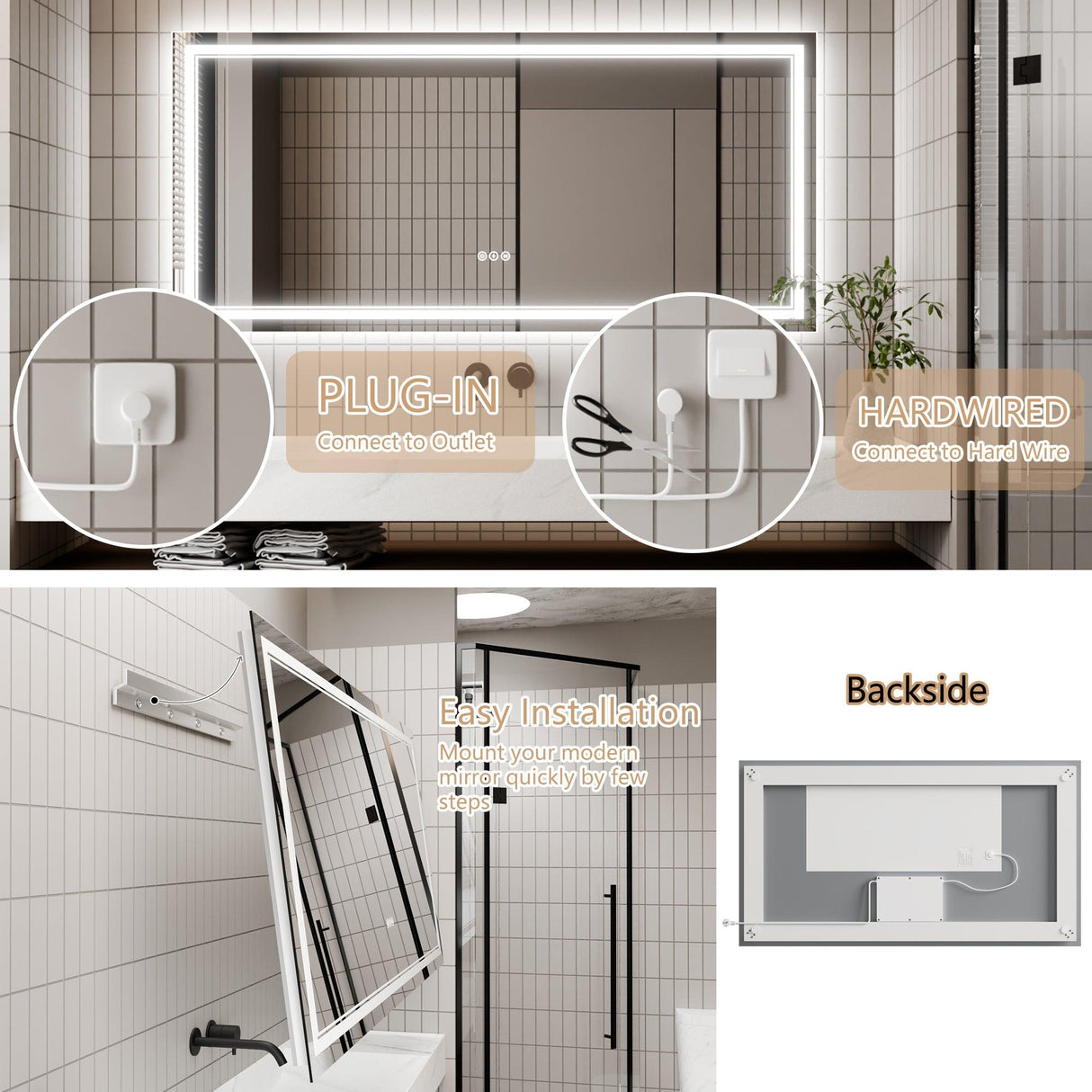 GlareGuard Anti-Fog Bathroom Dimmable Led Mirror Backlit Illuminated Mirror Touch Switch-镜子-Parc Decor