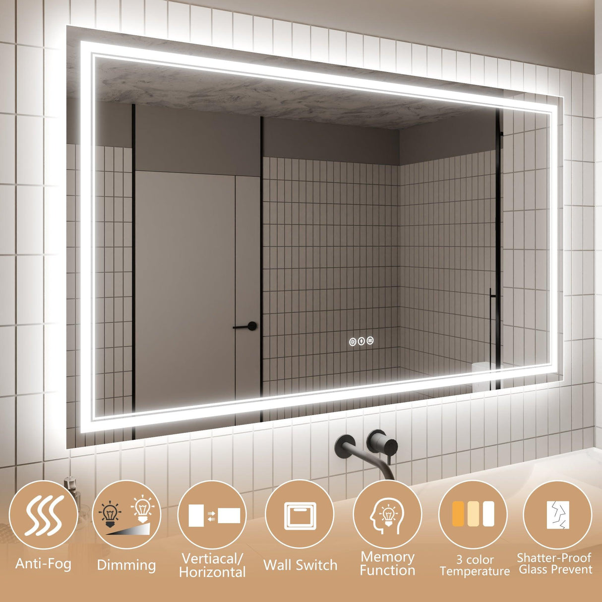 GlareGuard Anti-Fog Bathroom Dimmable Led Mirror Backlit Illuminated Mirror Touch Switch-镜子-Parc Decor