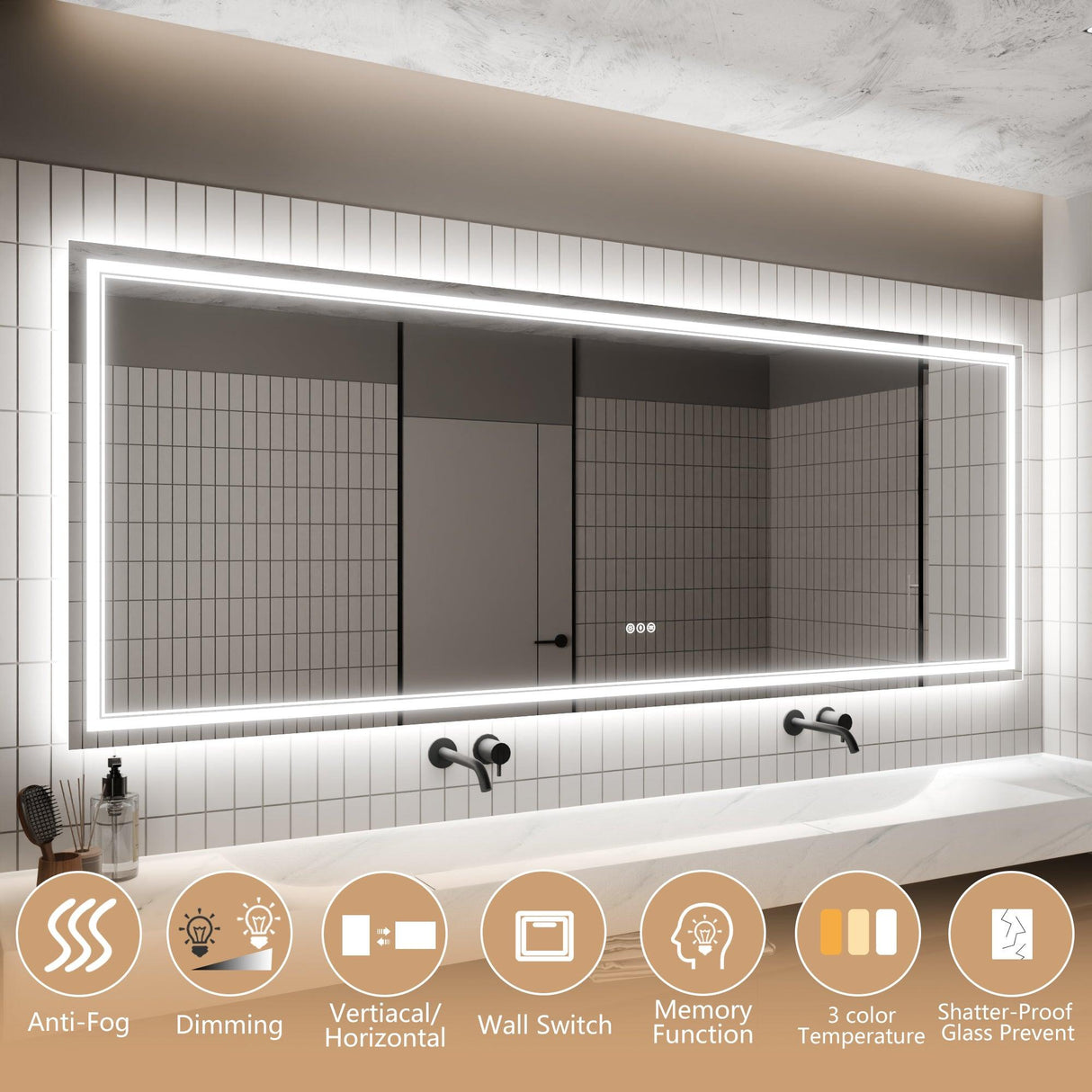 GlareGuard Anti-Fog Bathroom Dimmable Led Mirror Backlit Illuminated Mirror Touch Switch-镜子-Parc Decor