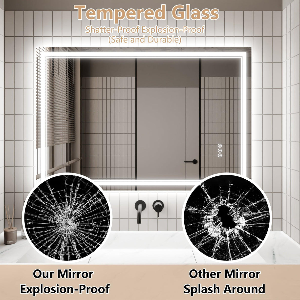 GlareGuard Anti-Fog Bathroom Dimmable Led Mirror Backlit Illuminated Mirror Touch Switch-镜子-Parc Decor