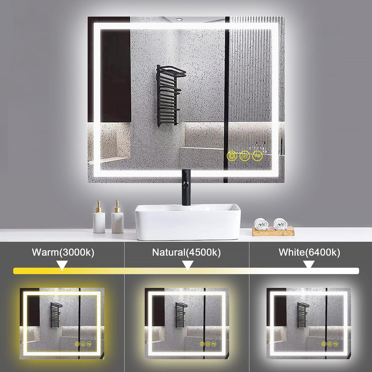 GlareGuard Anti-Fog Bathroom Led Mirror Backlit Illuminated Mirror Touch Switch Dimmable-镜子-Parc Decor