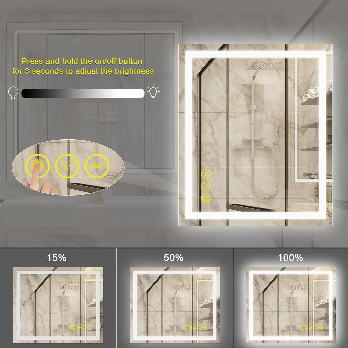 GlareGuard Anti-Fog Bathroom Led Mirror Backlit Illuminated Mirror Touch Switch Dimmable-镜子-Parc Decor