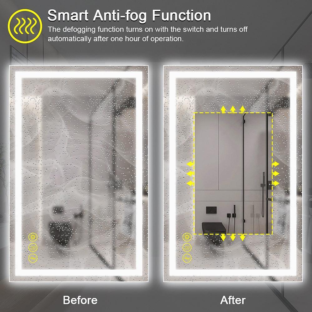 GlareGuard Rectangular Anti-Fog Dimmable Backlit LED Bathroom Vanity Mirror