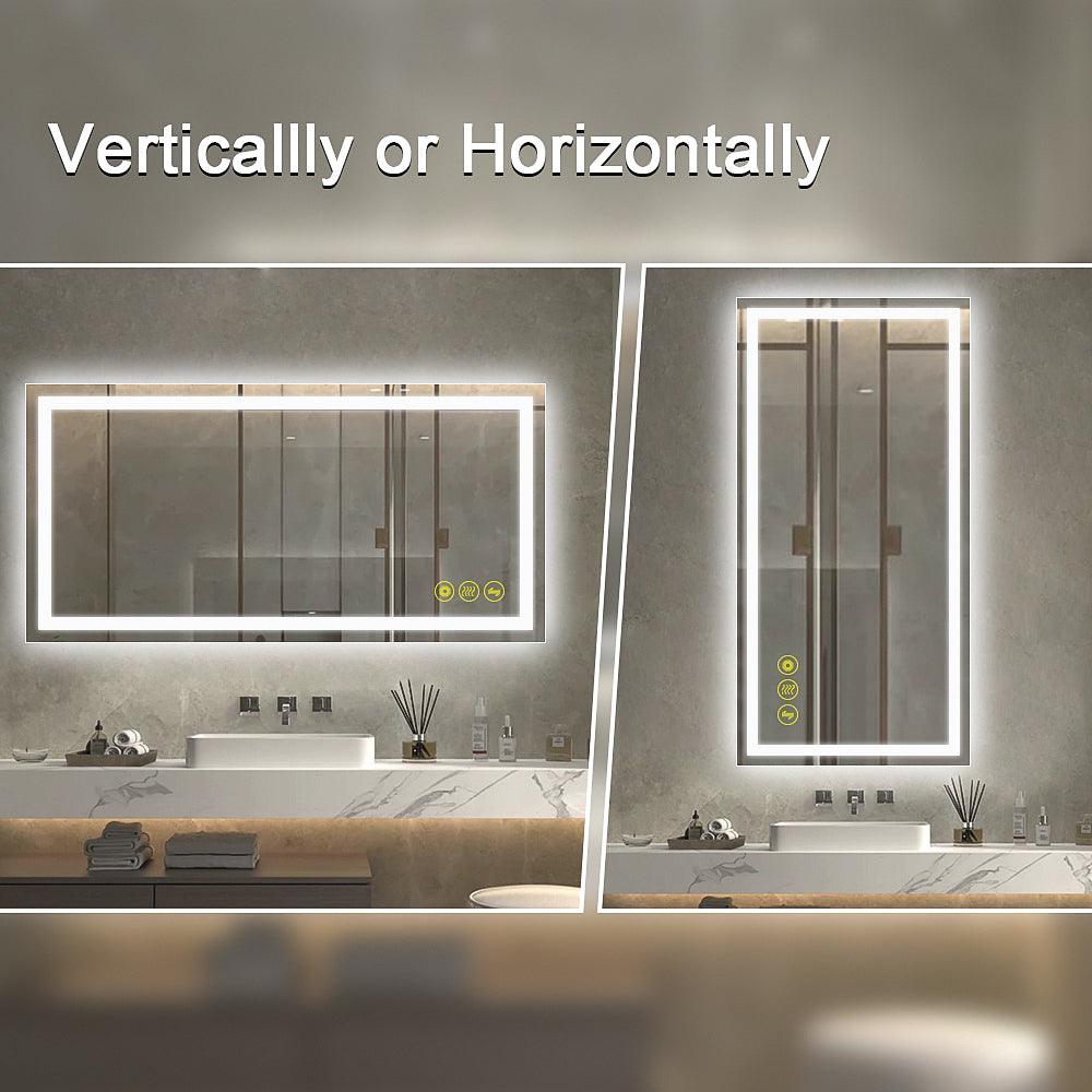 GlareGuard Rectangular Anti-Fog Dimmable Backlit LED Bathroom Vanity Mirror-镜子-Parc Decor