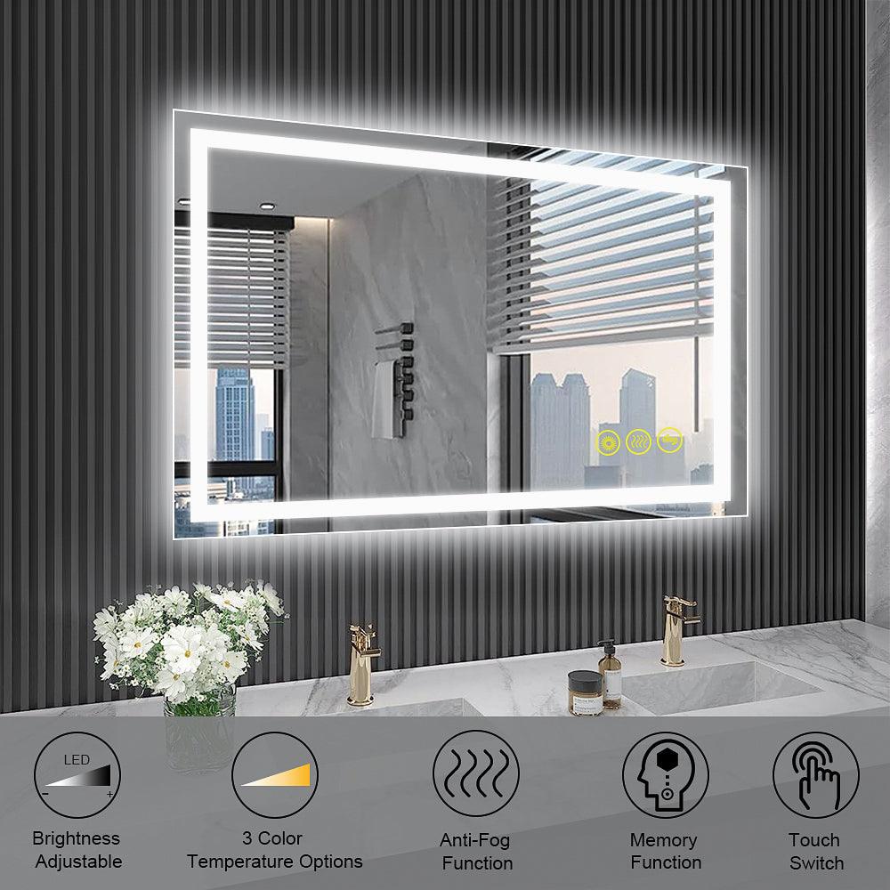 GlareGuard Rectangular Anti-Fog Dimmable Backlit LED Bathroom Vanity Mirror-镜子-Parc Decor
