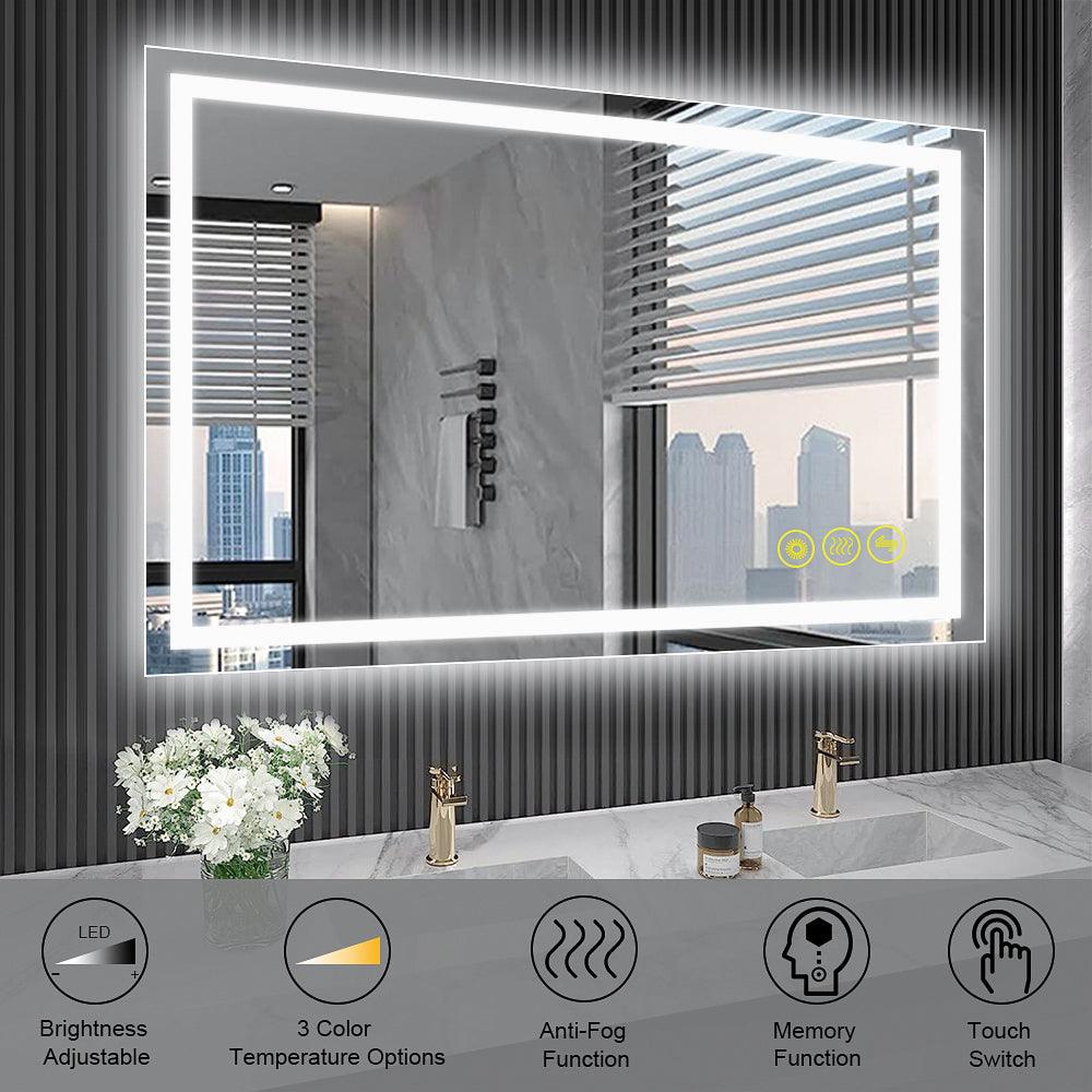 GlareGuard Rectangular Anti-Fog Dimmable Backlit LED Bathroom Vanity Mirror-镜子-Parc Decor