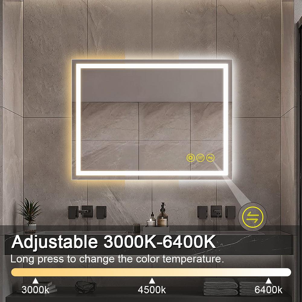 GlareGuard Rectangular Anti-Fog Dimmable Backlit LED Bathroom Vanity Mirror-镜子-Parc Decor