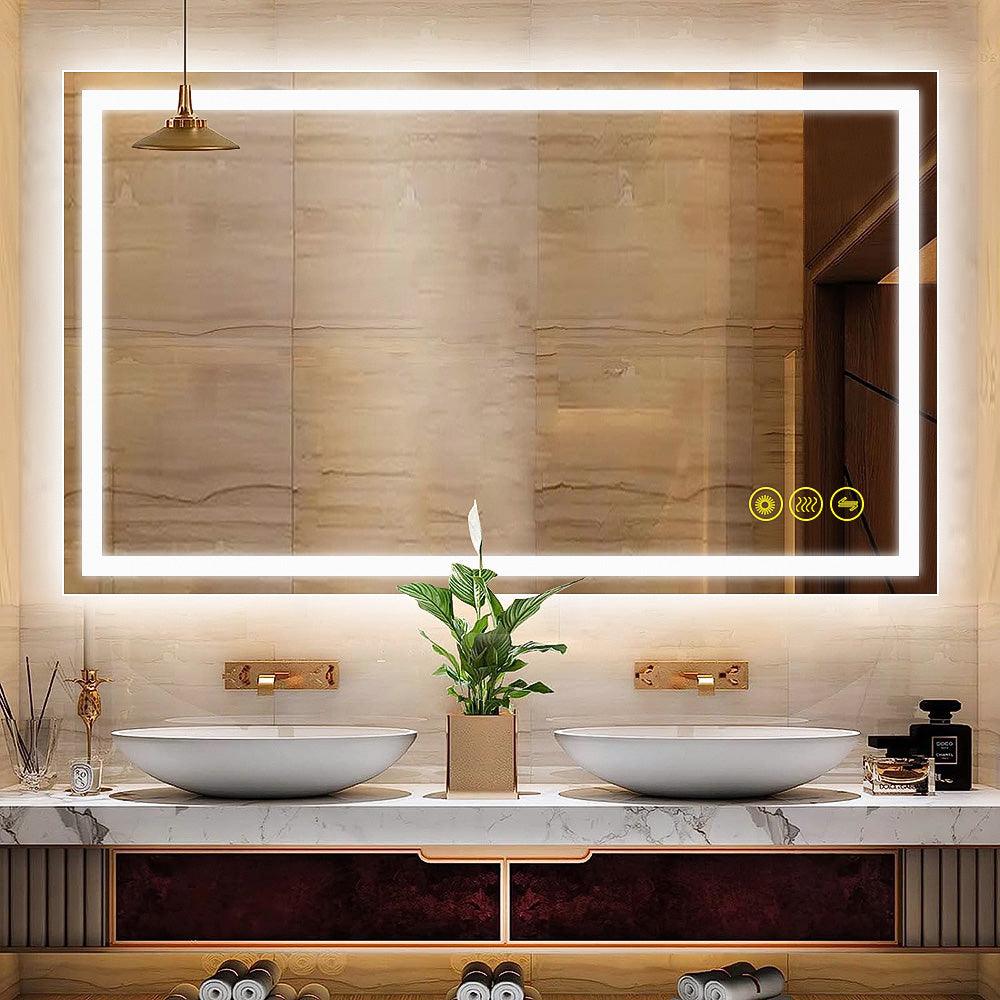 GlareGuard Rectangular Anti-Fog Dimmable Backlit LED Bathroom Vanity Mirror-镜子-Parc Decor