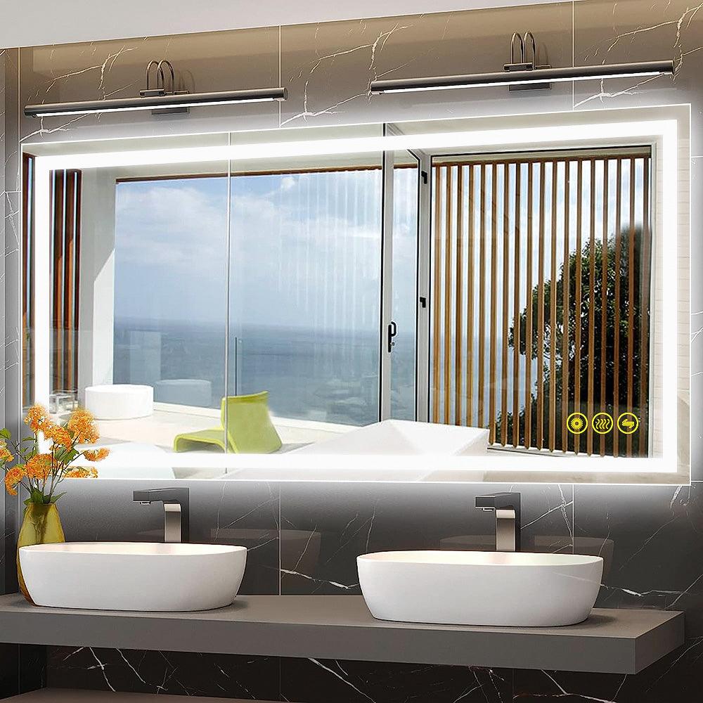 GlareGuard Rectangular Anti-Fog Dimmable Backlit LED Bathroom Vanity Mirror-镜子-Parc Decor