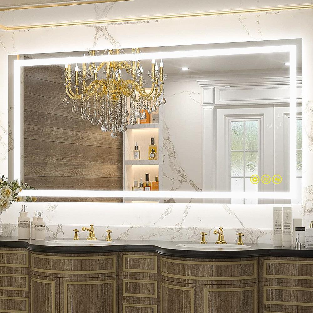 GlareGuard Rectangular Anti-Fog Dimmable Backlit LED Bathroom Vanity Mirror-镜子-Parc Decor