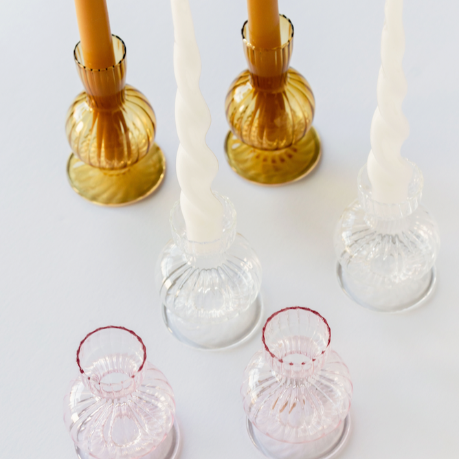 Glass Candle Stick Holders-Napkins-Parc Decor