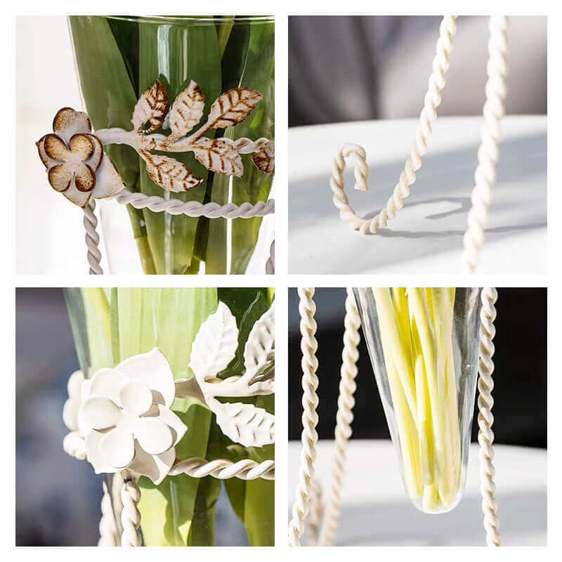 Glass Vase with Antique Floral Metal Stand-vase-Parc Decor