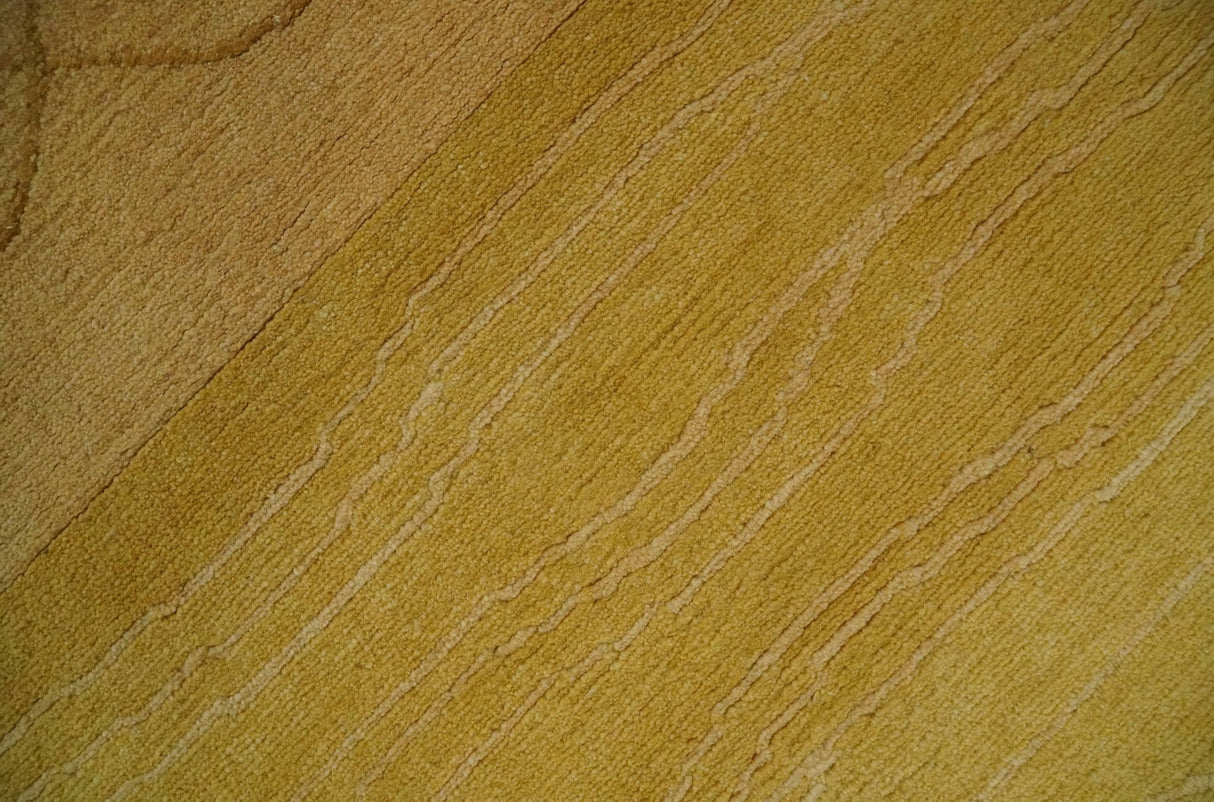 Gold and Brown Hand knotted Stripes 4x6 wool and Art Silk area Rug-Area Rug-Parc Decor