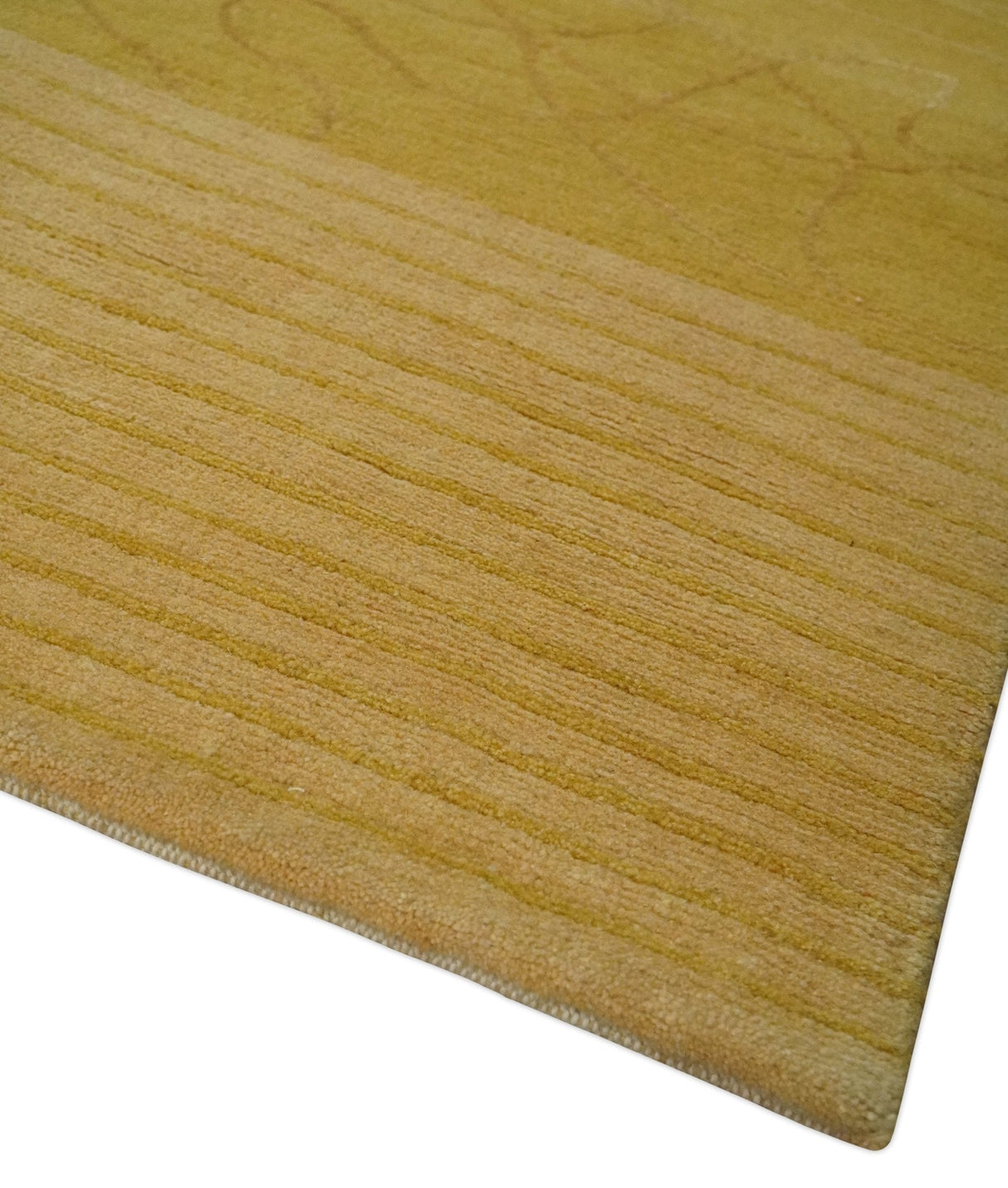 Gold and Brown Hand knotted Stripes 4x6 wool and Art Silk area Rug-Area Rug-Parc Decor