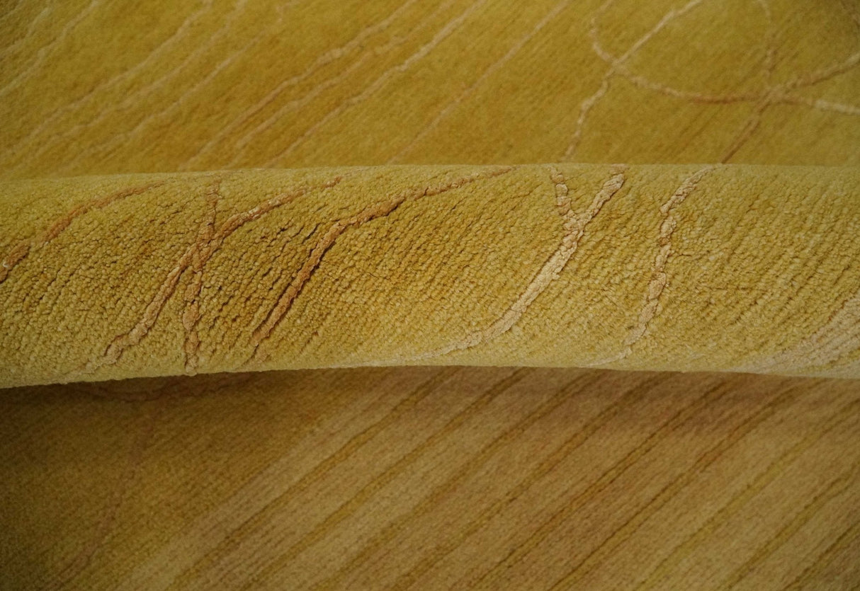 Gold and Brown Hand knotted Stripes 4x6 wool and Art Silk area Rug-Area Rug-Parc Decor