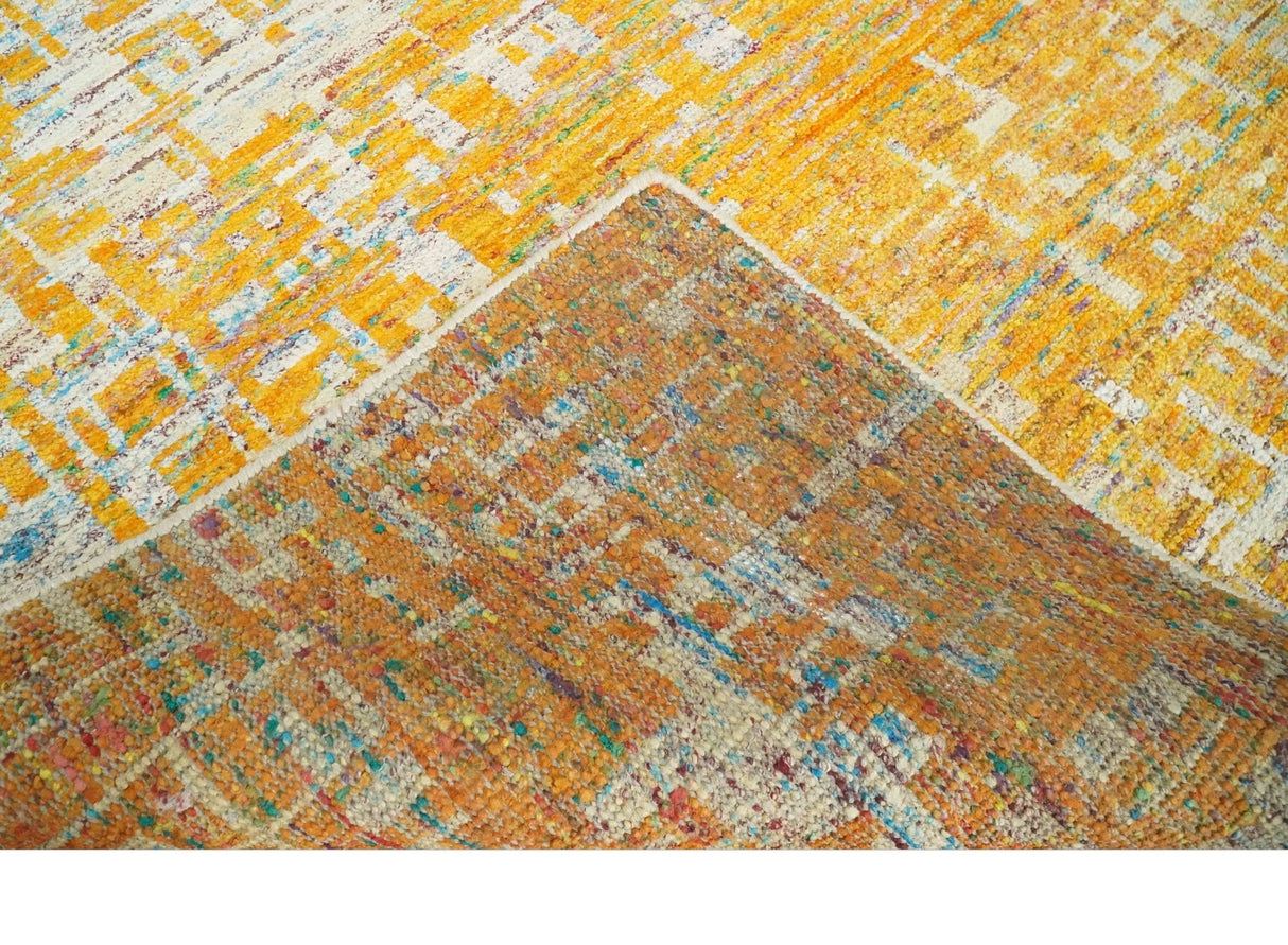 Gold and Ivory Modern Abstract 5x8 Recycled Art Silk Area Rug