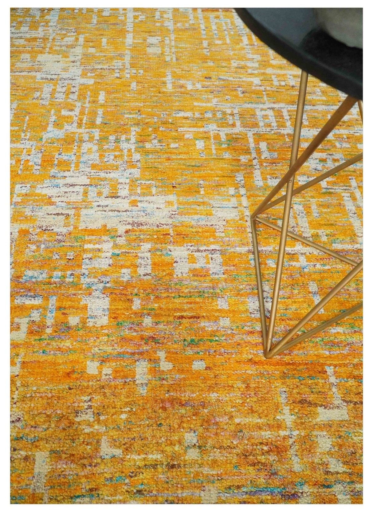 Gold and Ivory Modern Abstract 5x8 Recycled Art Silk Area Rug-Area Rug-Parc Decor