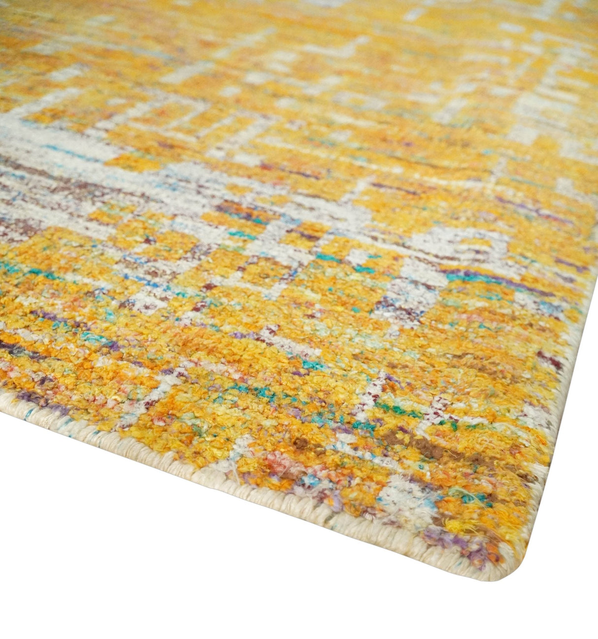 Gold and Ivory Modern Abstract 5x8 Recycled Art Silk Area Rug-Area Rug-Parc Decor