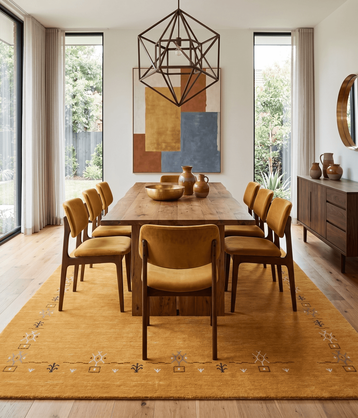 Gold Contemporary Gabbeh Border Design Hand Loomed Wool Area Rug