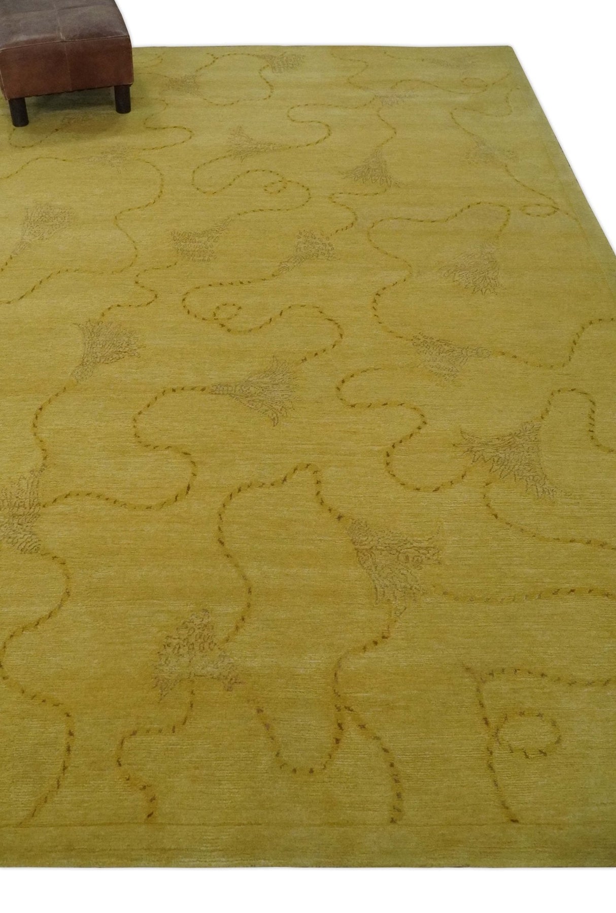 Gold Hand knotted contemporary 6x9 wool And Art Silk Area Rug-Area Rug-Parc Decor