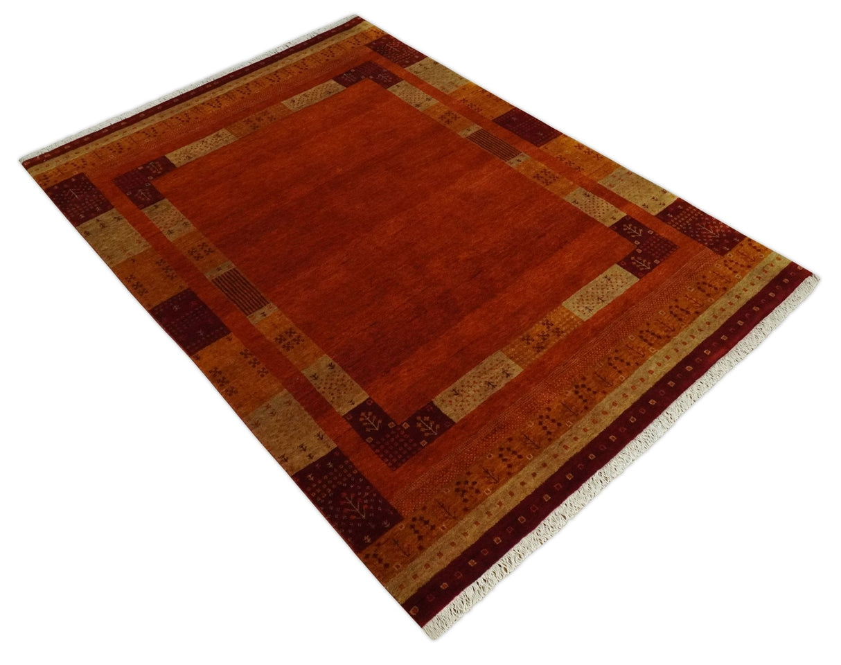 Gold, Rust and Beige Wool Hand Woven Southwestern Lori Gabbeh Rug| KNT50