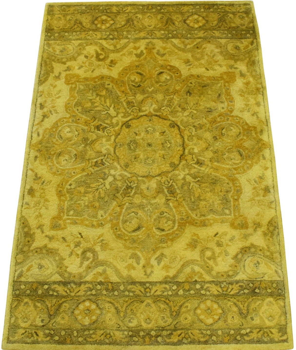Gold Traditional Floral Design Hand Tufted Overdyed Wool Area Rug