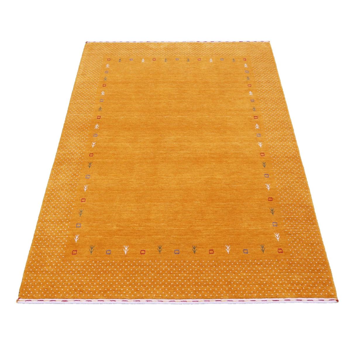 Gold Tribal Border Design Hand Loomed Wool Area Rug