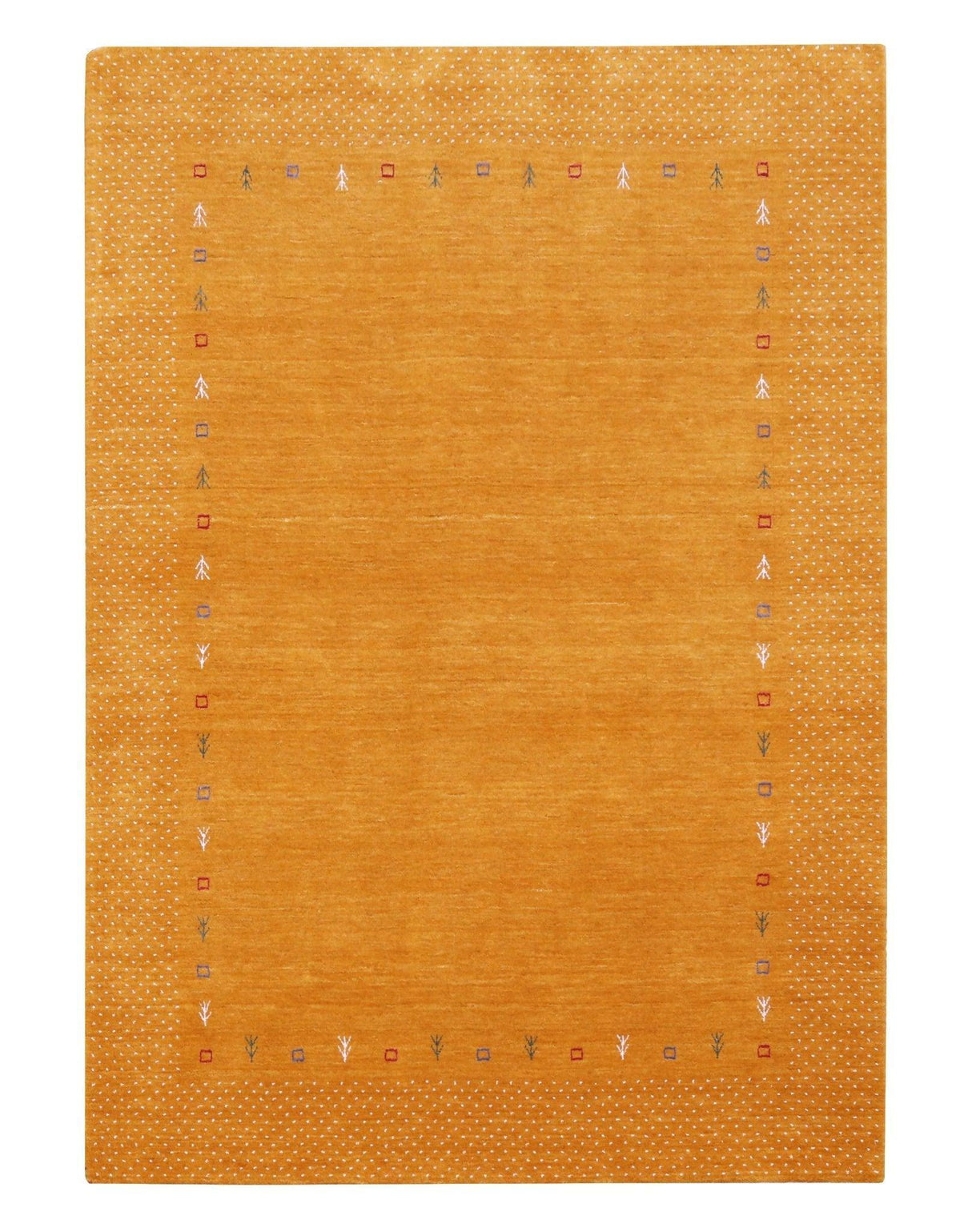 Gold Tribal Border Design Hand Loomed Wool Area Rug