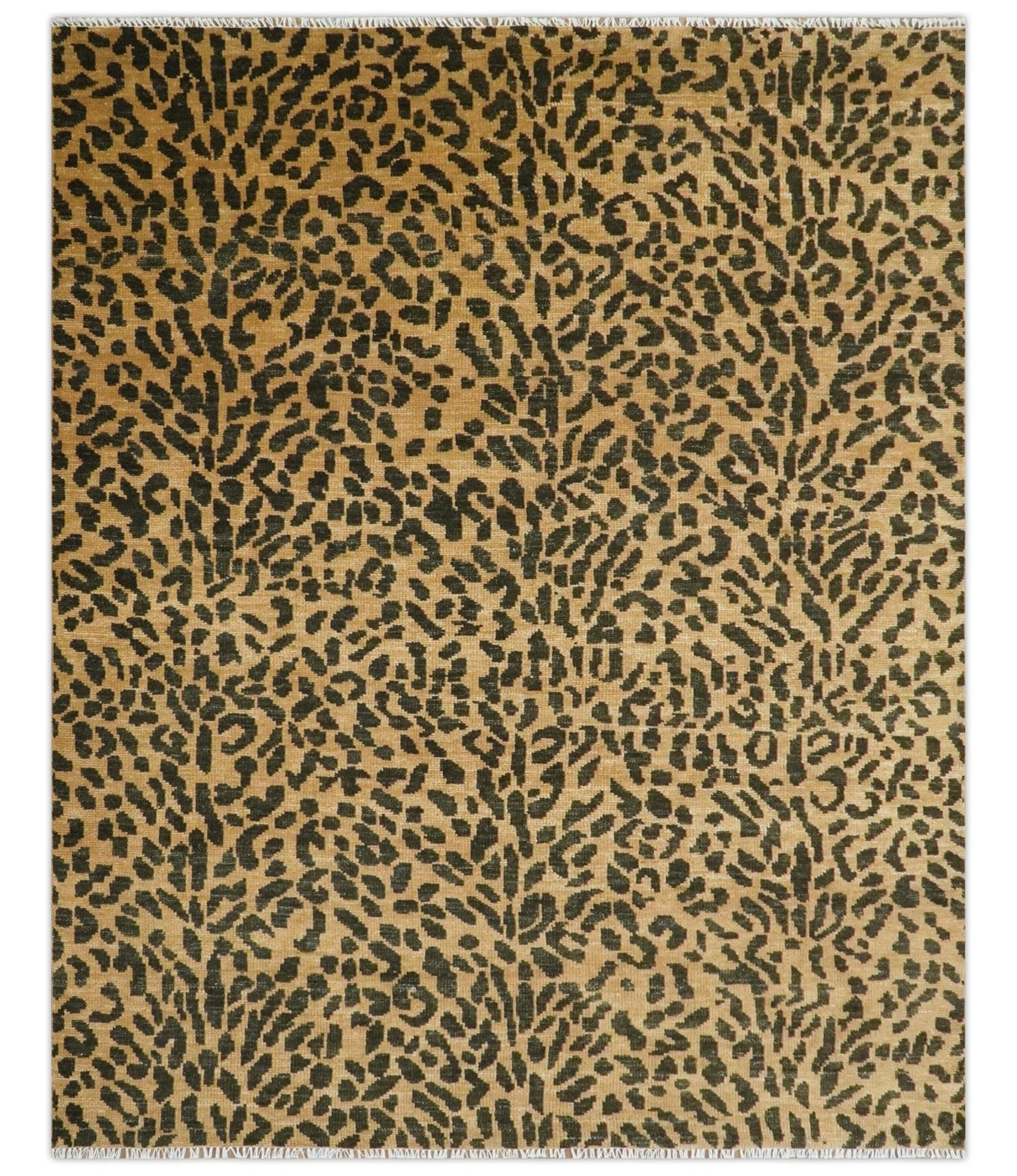 Golden-Brown and Charcoal Modern leopard Design Hand knotted multi Size wool area rug