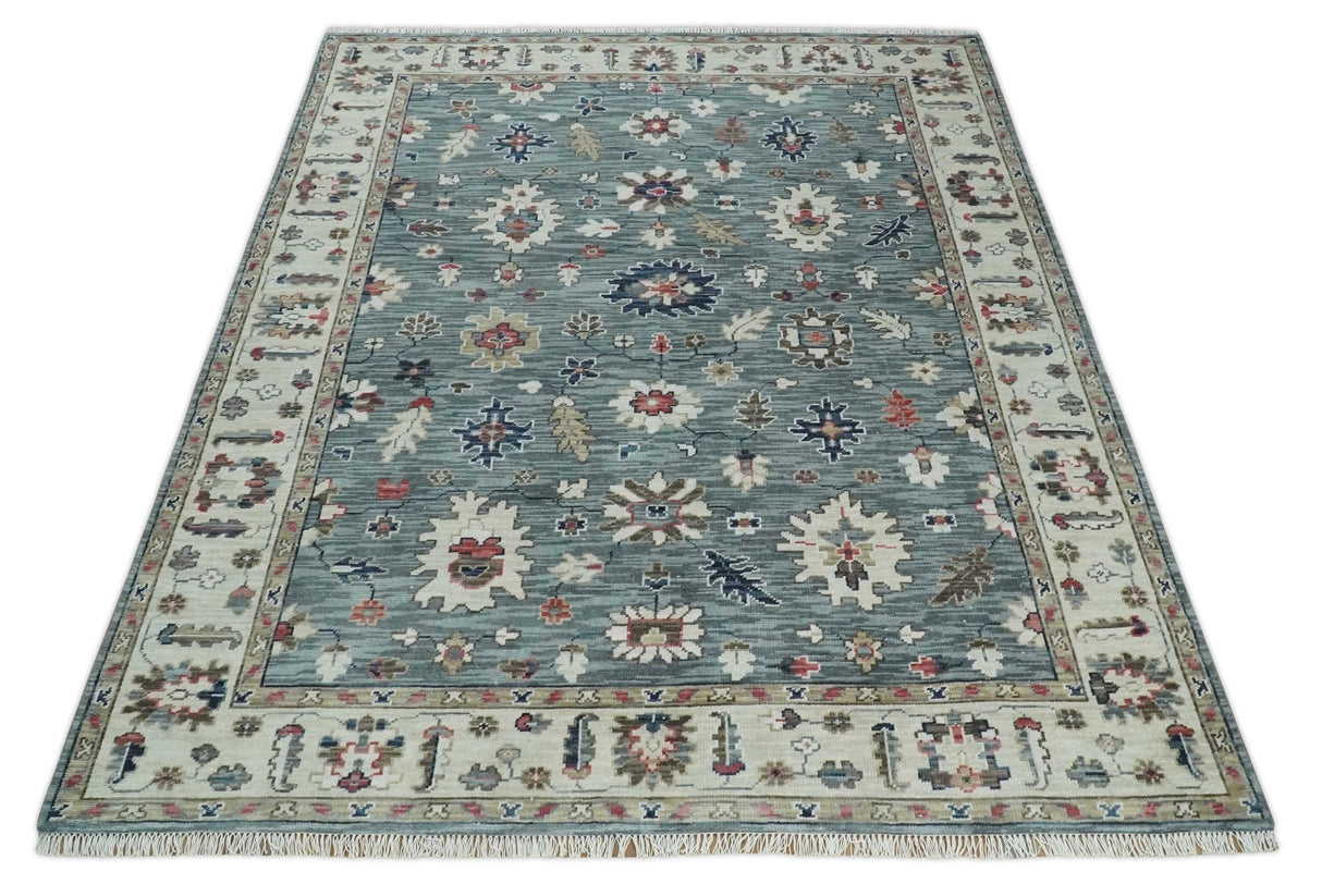 Gray and Beige Hand Knotted Traditional Oushak custom Made Wool Area Rug