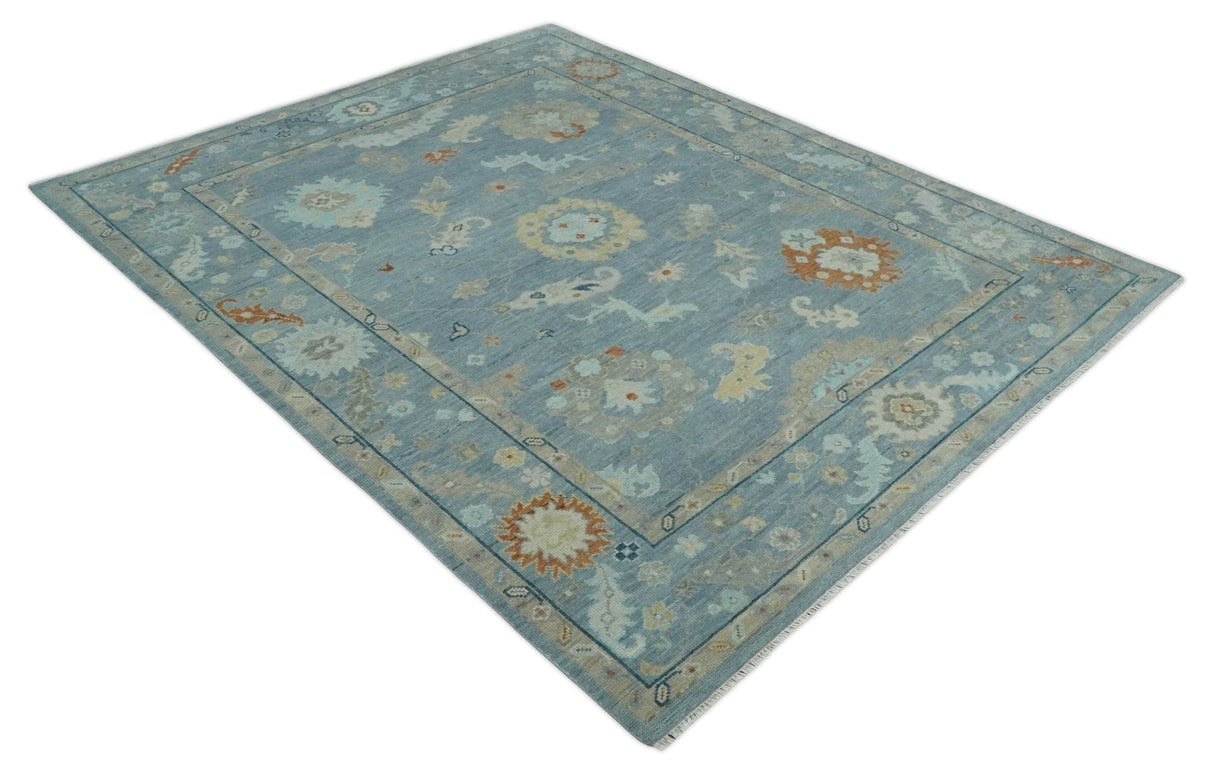 Gray and Beige Hand knotted Traditional Oushak Wool Area Rug