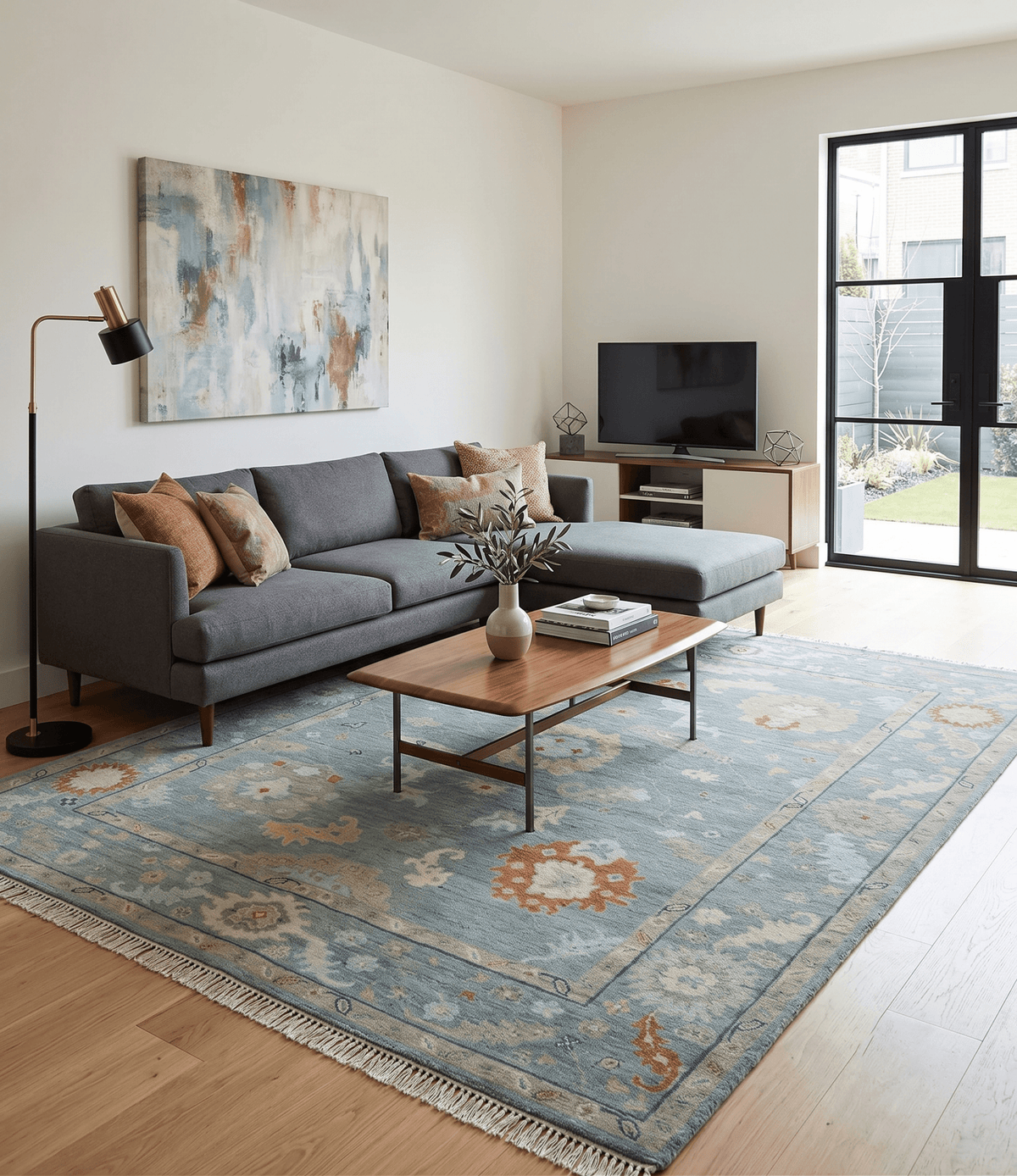 Gray and Beige Hand knotted Traditional Oushak Wool Area Rug