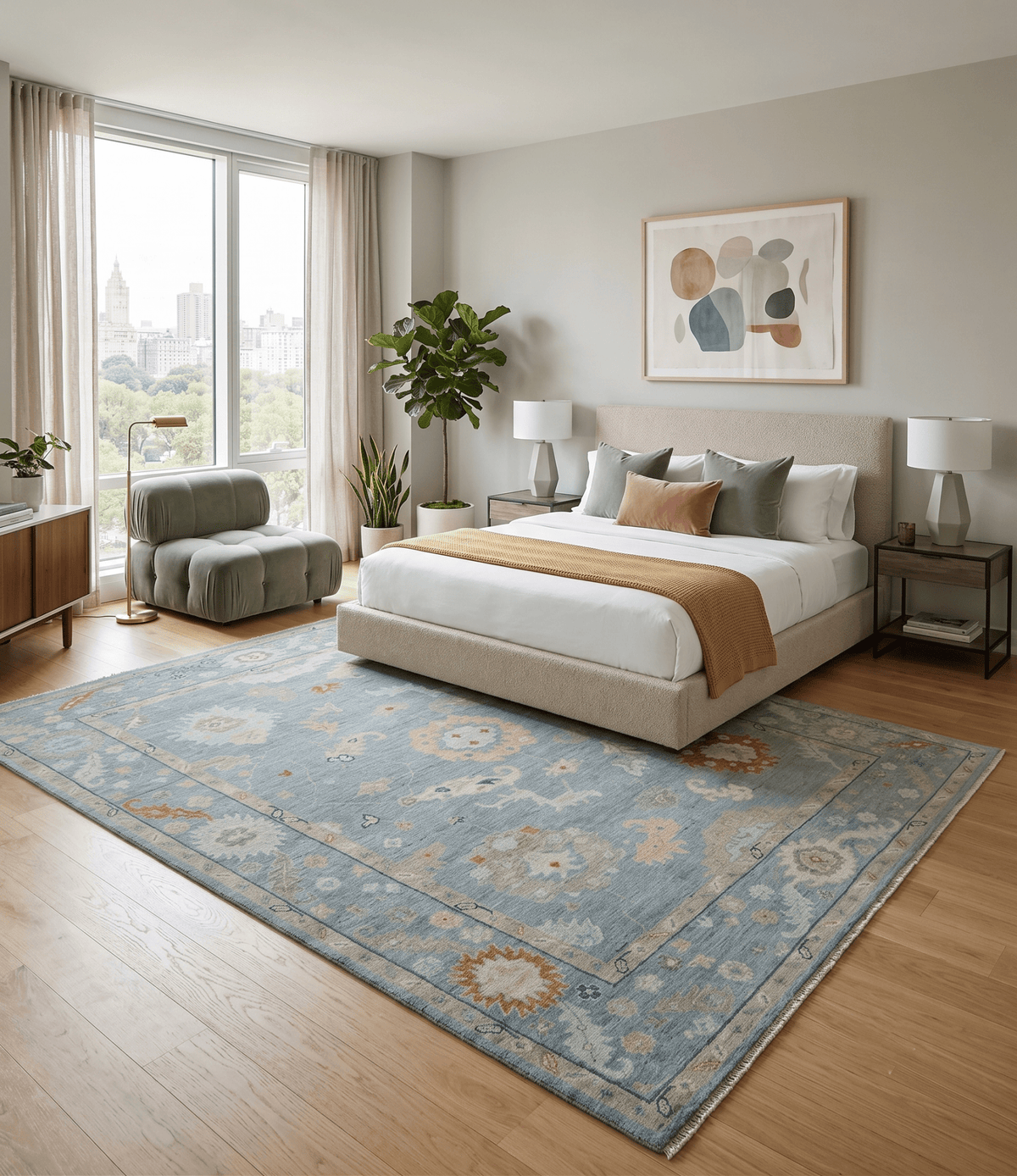 Gray and Beige Hand knotted Traditional Oushak Wool Area Rug