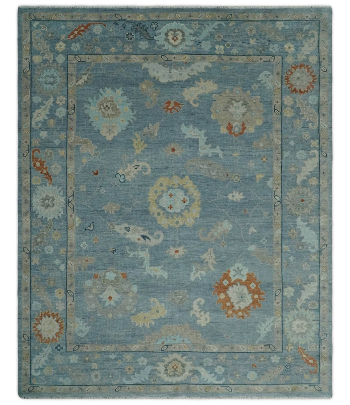 Gray and Beige Hand knotted Traditional Oushak Wool Area Rug