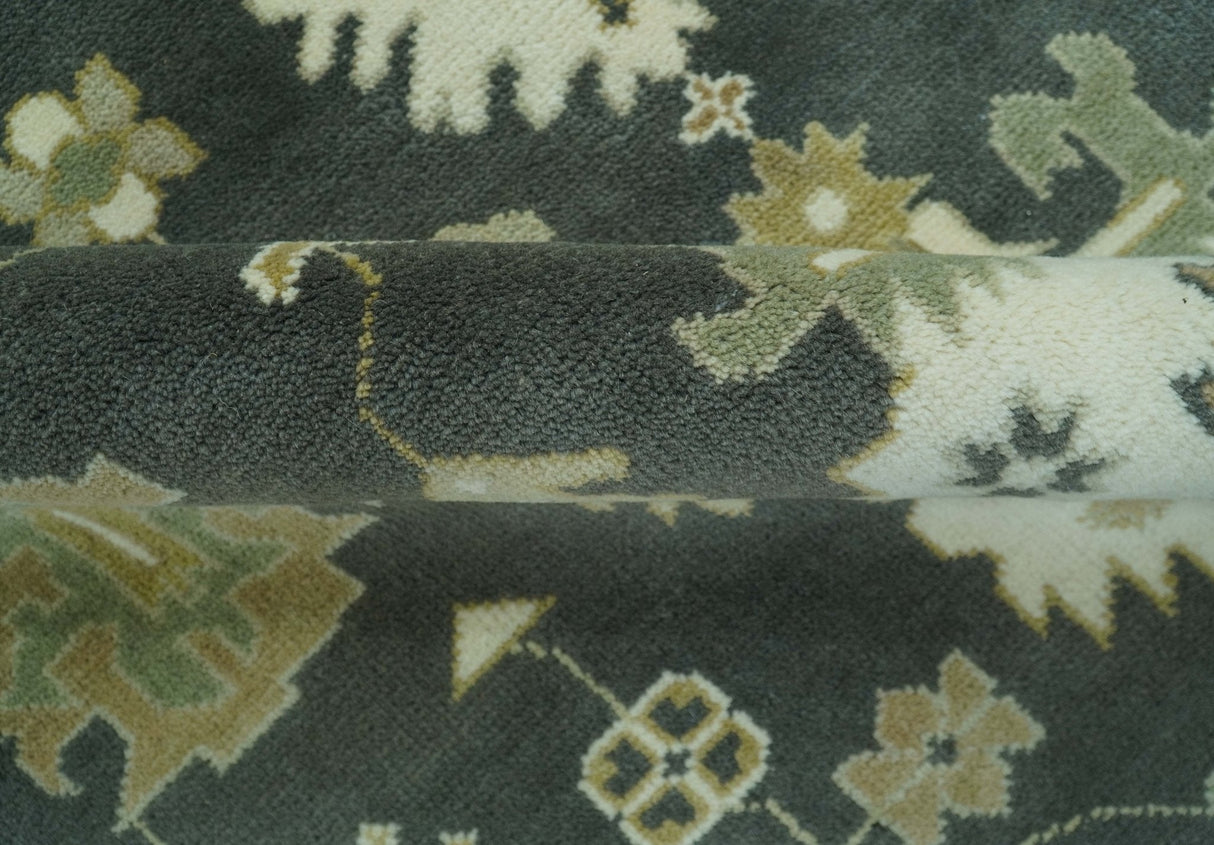 Gray And Beige Oushak Hand Knotted Custom Made Wool Rug