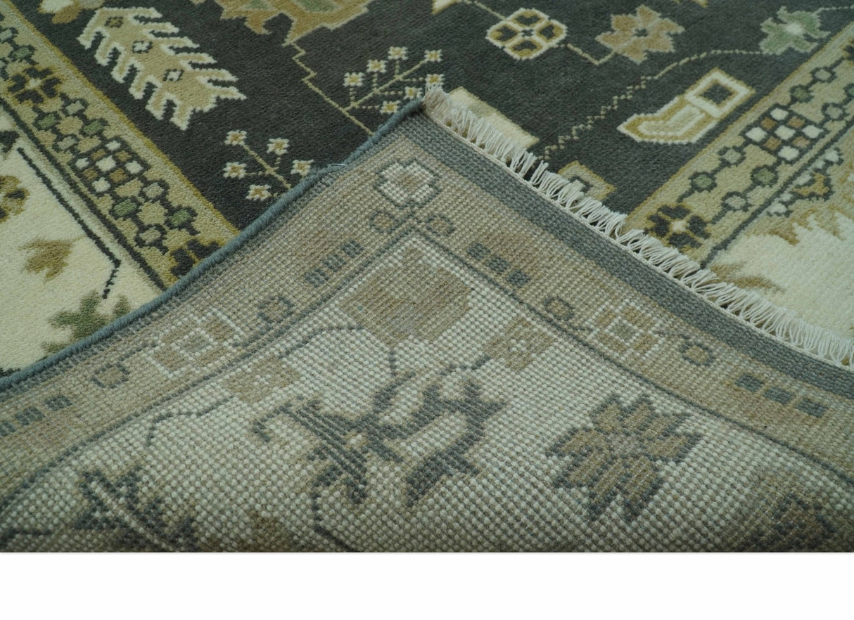 Gray And Beige Oushak Hand Knotted Custom Made Wool Rug