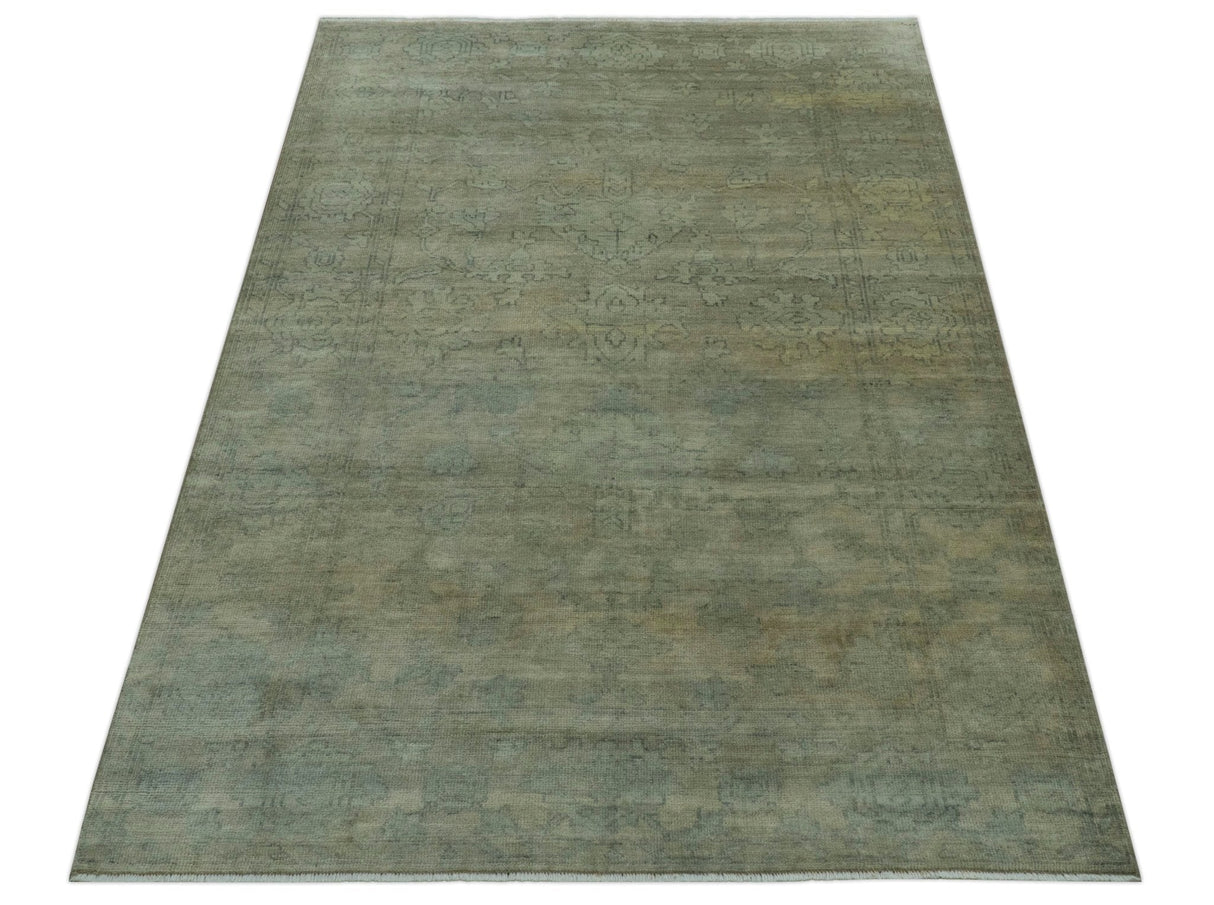 Gray And Beige Traditional Oushak Design 5.8x8.6 Hand Knotted Wool Area Rug