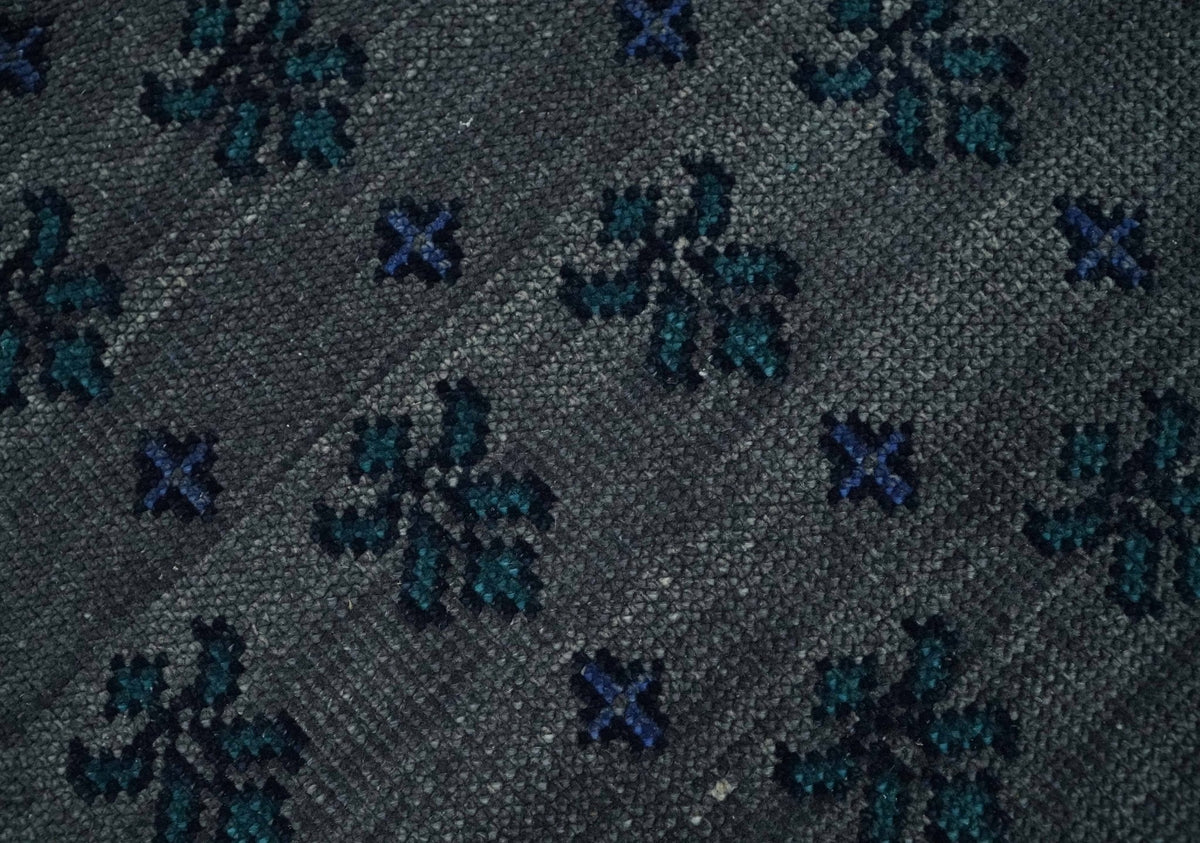 Gray and Blue Traditional Hand Knotted Antique Style low Pile Custom Made Wool Area Rug