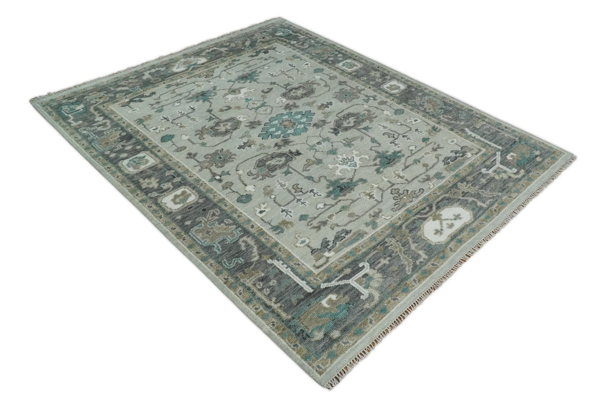 Gray and Ivory Traditional Oriental Oushak Hand Knotted wool Area Rug