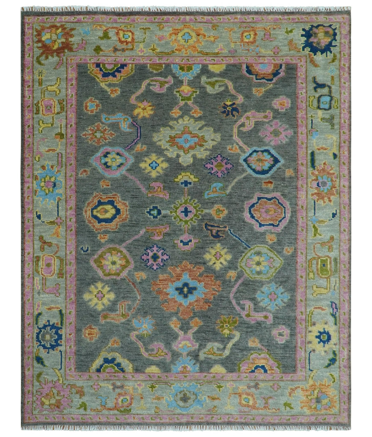 Gray and Pink 5x8, 6x9, 8x10, 9x12, 10x14 and 12x15 Wool Traditional Persian Silver Hand knotted Oushak Area Rug