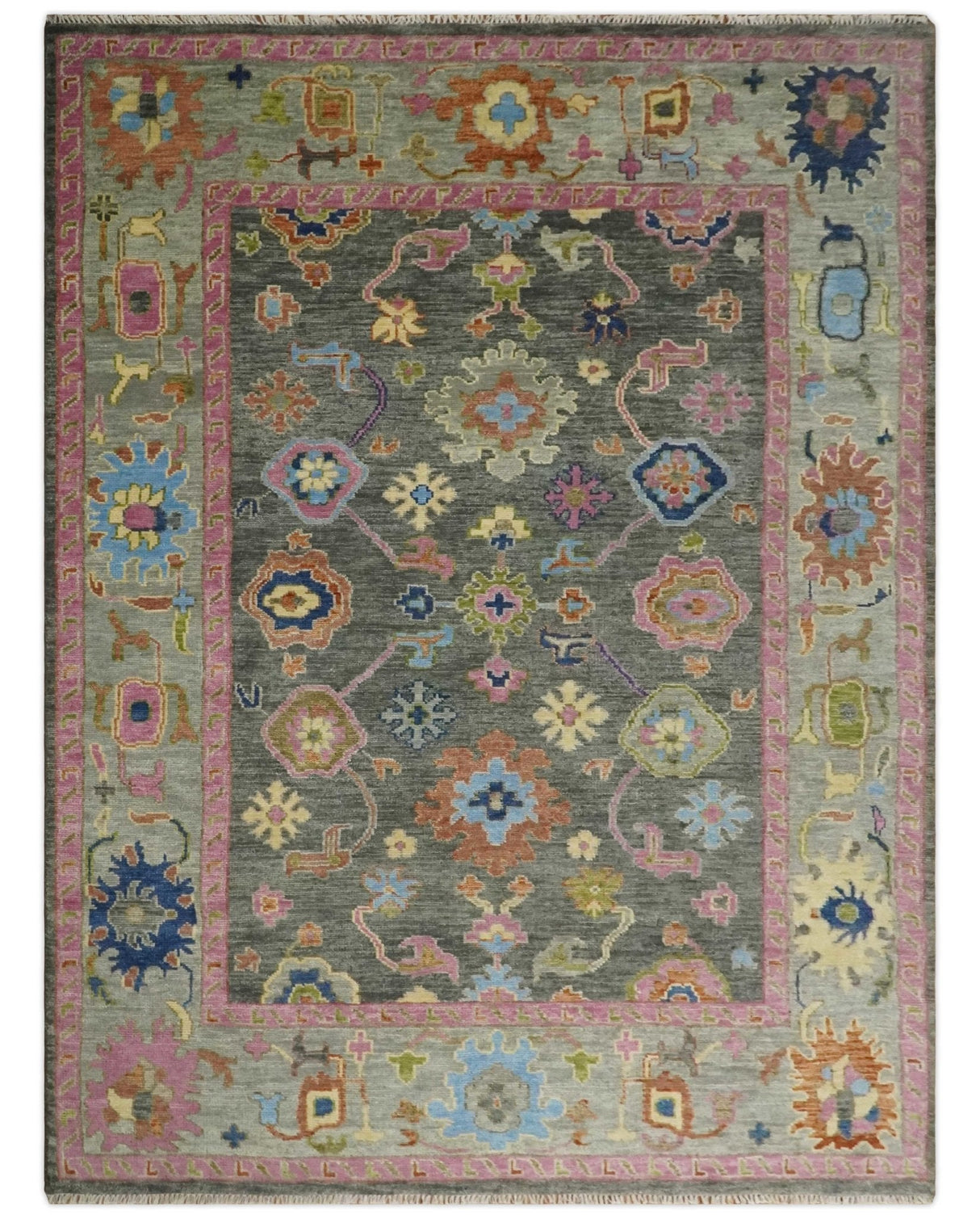 Gray and Pink 5x8, 6x9, 8x10, 9x12, 10x14 and 12x15 Wool Traditional Persian Silver Hand knotted Oushak Area Rug
