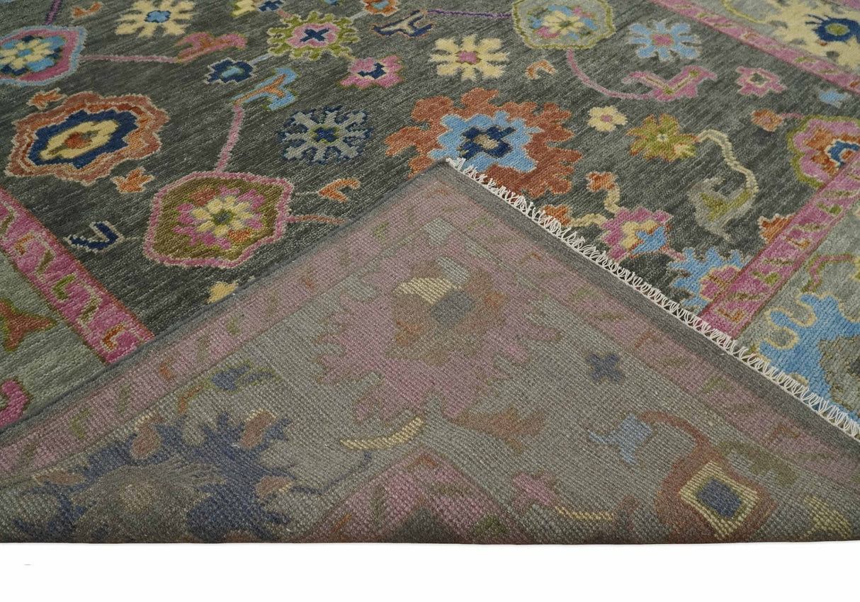 Gray and Pink Traditional Oushak Hand knotted Wool Area Rug