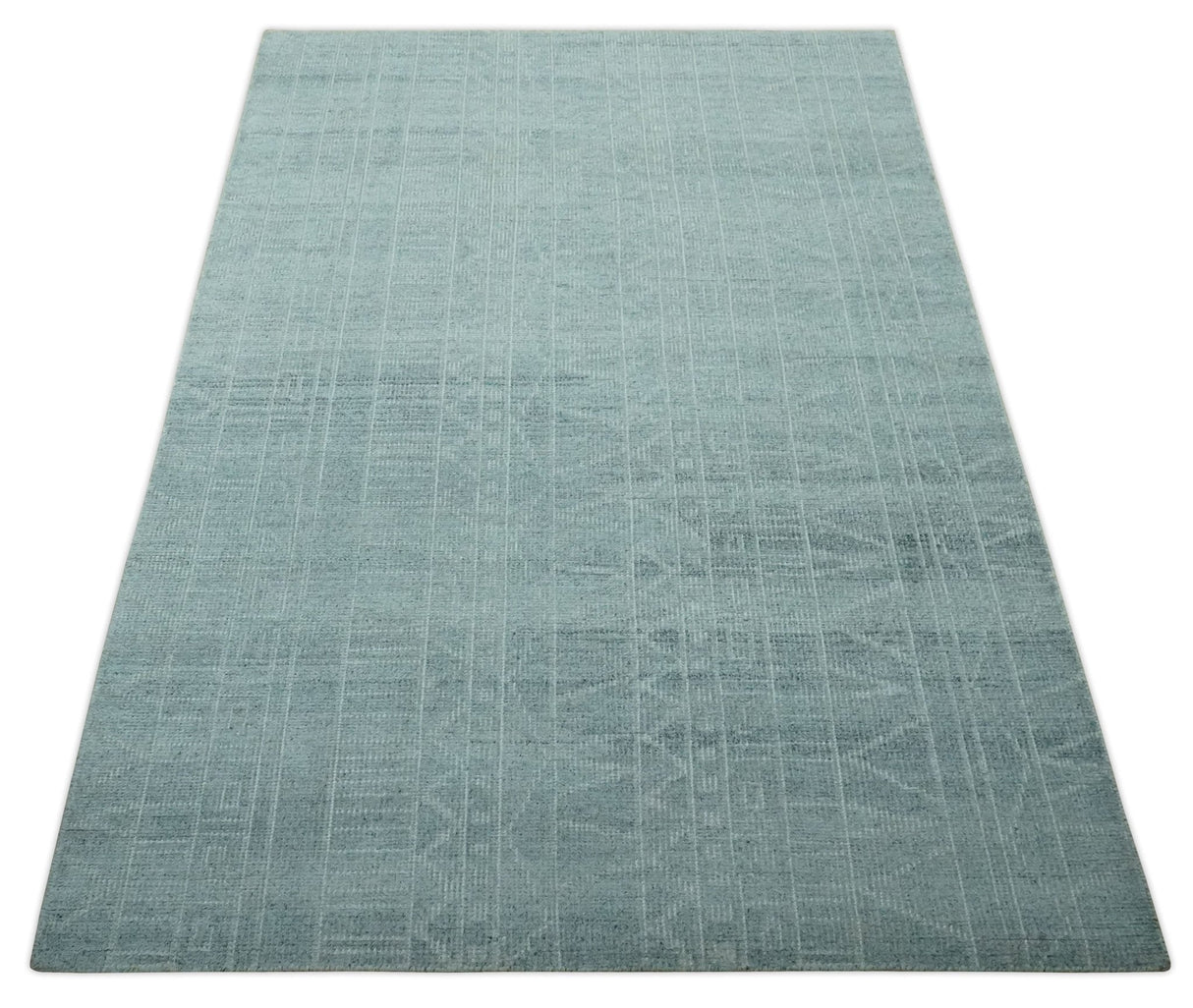 Gray and Silver 5x8 Stripes Design Hand Knotted wool and Art Silk Area Rug-Area Rug-Parc Decor